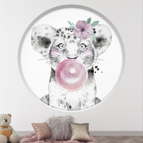 Adesivo Murale - Illusione ottica - Arco rotondo per Bambini - Cucciolo di leone bolla