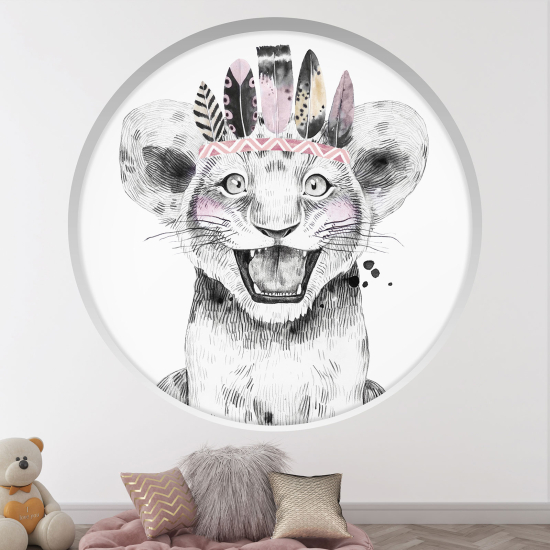 Adesivo Murale - Illusione ottica - Arco rotondo per Bambini - Cucciolo di leone indiano