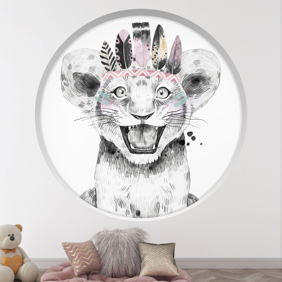 Adesivo Murale - Illusione ottica - Arco rotondo per Bambini - Cucciolo di leone indiano