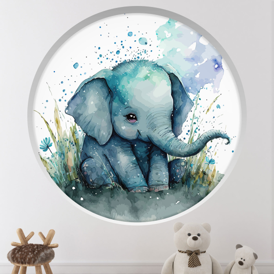 Adesivo Murale - Illusione ottica - Arco rotondo per Bambini - Elefante
