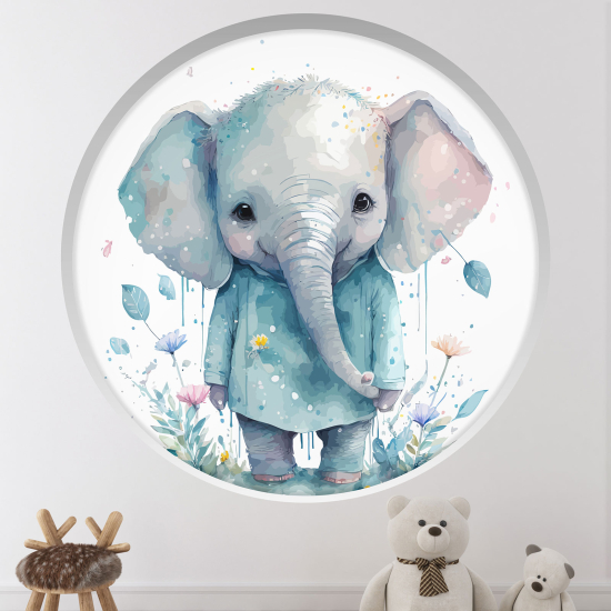Adesivo Murale - Illusione ottica - Arco rotondo per Bambini - Elefante