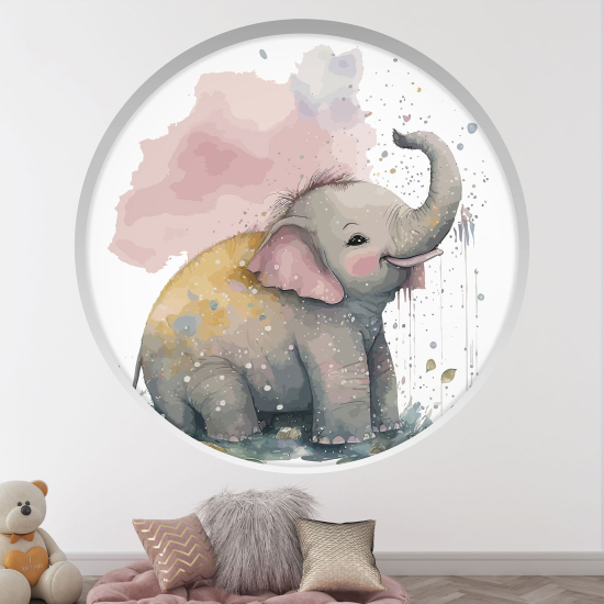 Adesivo Murale - Illusione ottica - Arco rotondo per Bambini - Elefante