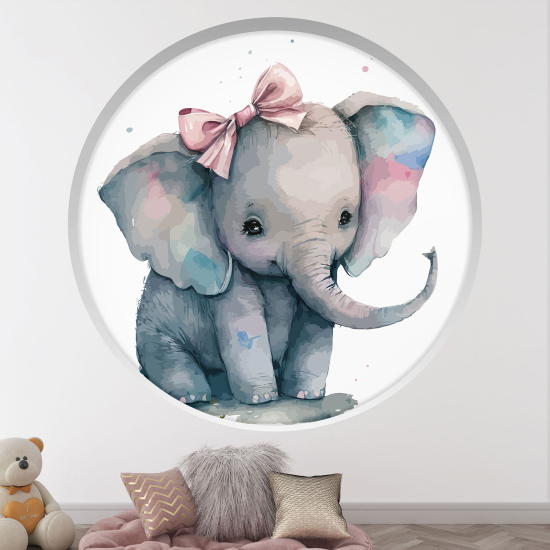 Adesivo Murale - Illusione ottica - Arco rotondo per Bambini - Elefante