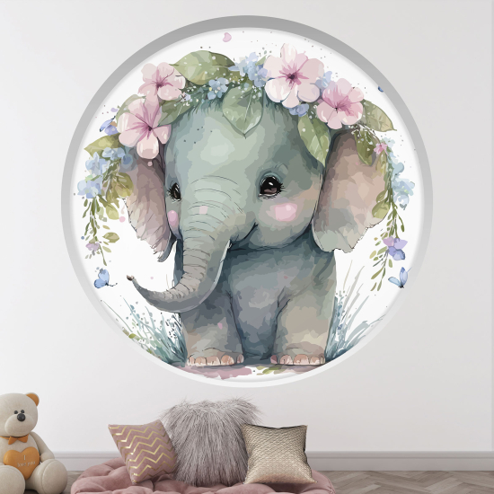 Adesivo Murale - Illusione ottica - Arco rotondo per Bambini - Elefante