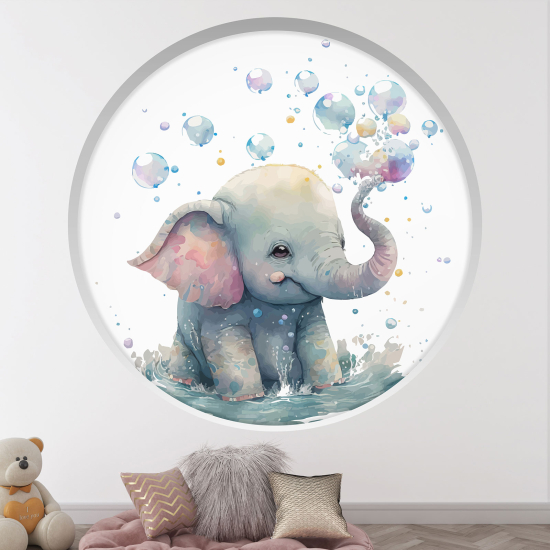 Adesivo Murale - Illusione ottica - Arco rotondo per Bambini - Elefante