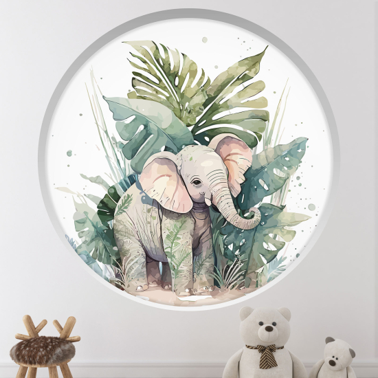 Adesivo Murale - Illusione ottica - Arco rotondo per Bambini - Elefante