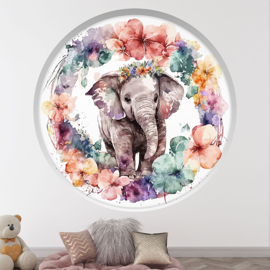 Adesivo Murale - Illusione ottica - Arco rotondo per Bambini - Elefante