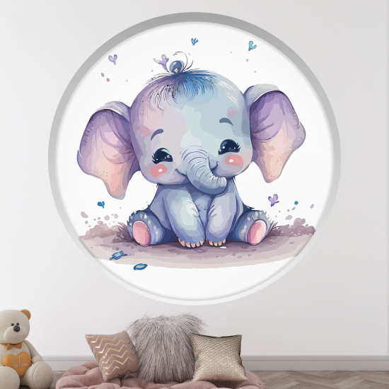 Adesivo Murale - Illusione ottica - Arco rotondo per Bambini - Elefante
