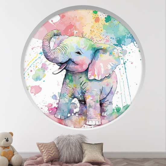 Adesivo Murale - Illusione ottica - Arco rotondo per Bambini - Elefante