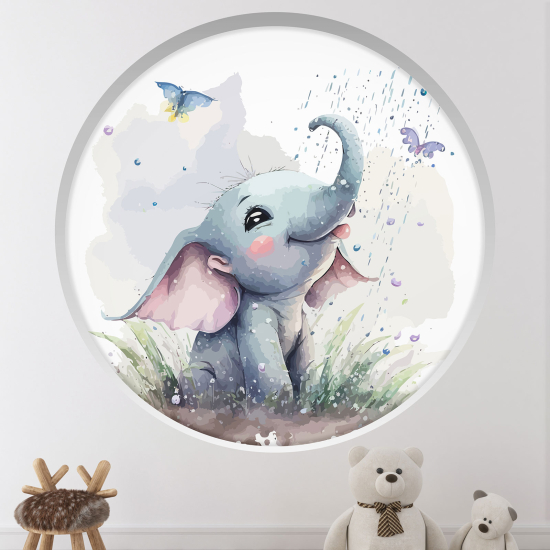 Adesivo Murale - Illusione ottica - Arco rotondo per Bambini - Elefante