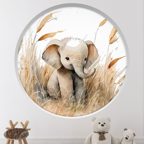 Adesivo Murale - Illusione ottica - Arco rotondo per Bambini - Elefante