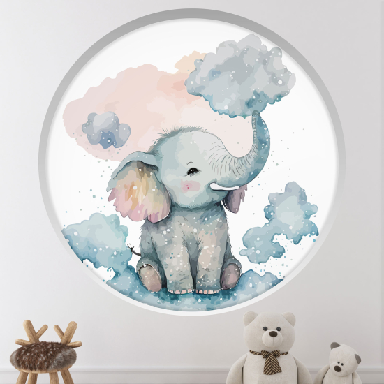 Adesivo Murale - Illusione ottica - Arco rotondo per Bambini - Elefante tra le nuvole