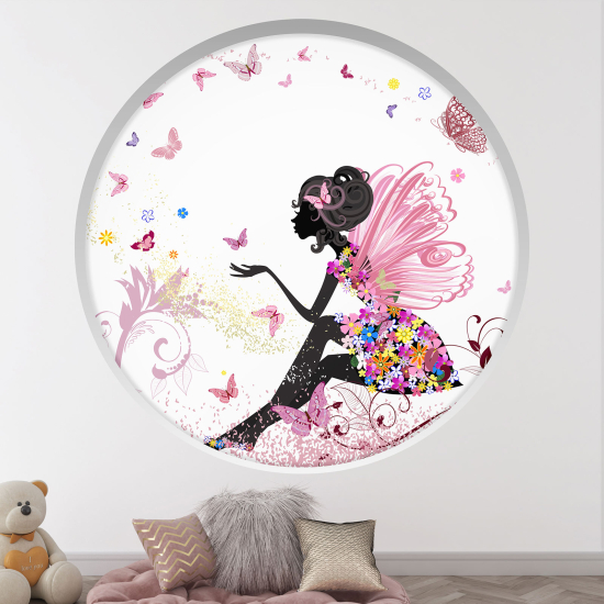 Adesivo Murale - Illusione ottica - Arco rotondo per Bambini - Fata farfalle