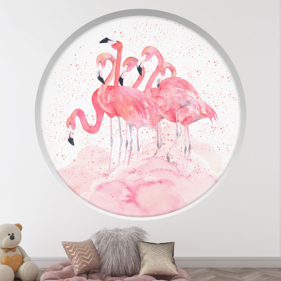 Adesivo Murale - Illusione ottica - Arco rotondo per Bambini - Fenicotteri rosa