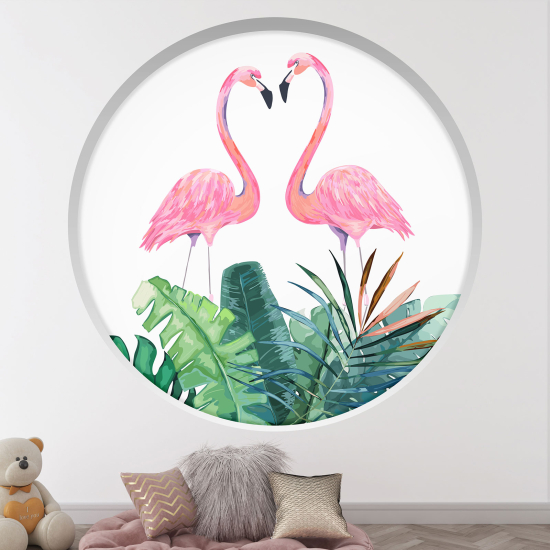 Adesivo Murale - Illusione ottica - Arco rotondo per Bambini - Fenicotteri rosa