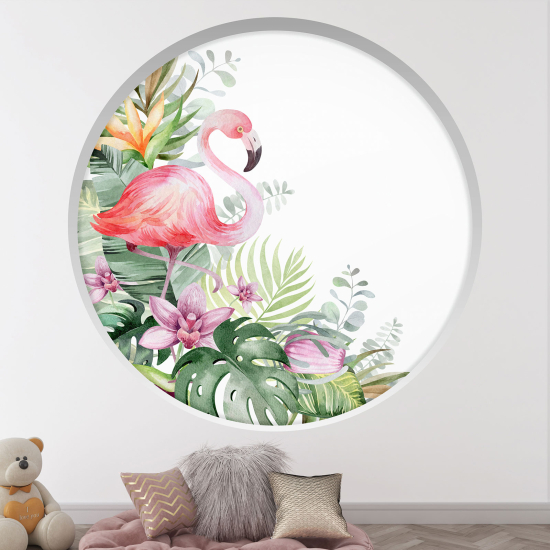 Adesivo Murale - Illusione ottica - Arco rotondo per Bambini - Fenicottero rosa