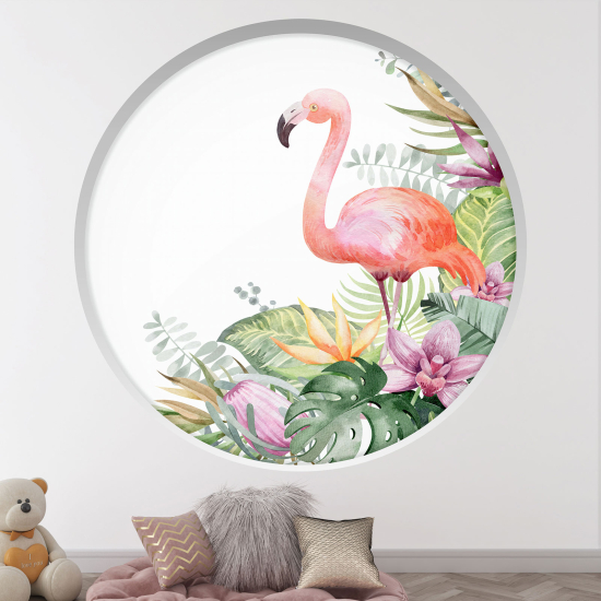 Adesivo Murale - Illusione ottica - Arco rotondo per Bambini - Fenicottero rosa