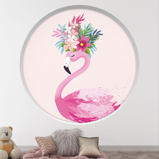 Adesivo Murale - Illusione ottica - Arco rotondo per Bambini - Fenicottero rosa