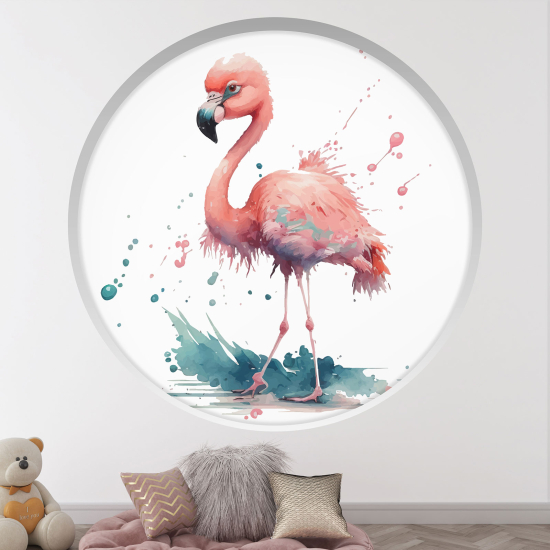 Adesivo Murale - Illusione ottica - Arco rotondo per Bambini - Fenicottero rosa
