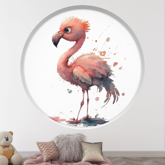 Adesivo Murale - Illusione ottica - Arco rotondo per Bambini - Fenicottero rosa