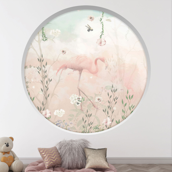 Adesivo Murale - Illusione ottica - Arco rotondo per Bambini - Fenicottero rosa