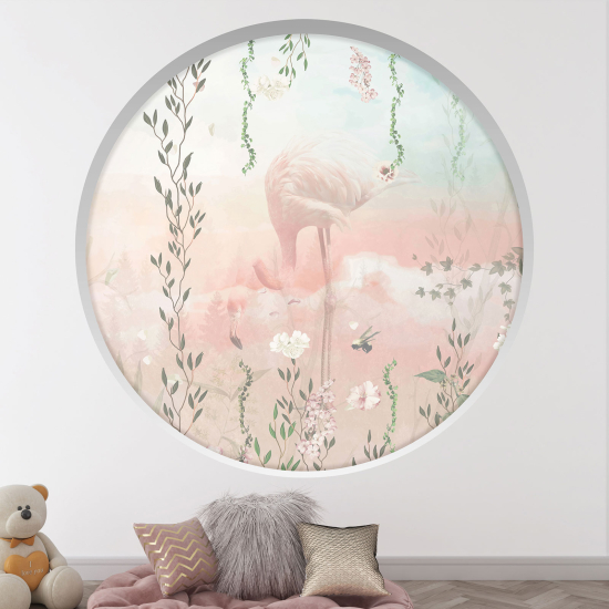 Adesivo Murale - Illusione ottica - Arco rotondo per Bambini - Fenicottero rosa