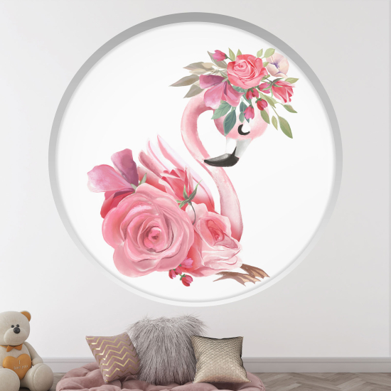 Adesivo Murale - Illusione ottica - Arco rotondo per Bambini - Fenicottero rosa