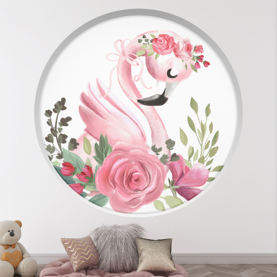Adesivo Murale - Illusione ottica - Arco rotondo per Bambini - Fenicottero rosa
