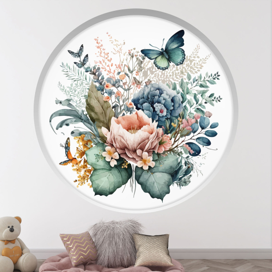 Adesivo Murale - Illusione ottica - Arco rotondo per Bambini - Fiori farfalla
