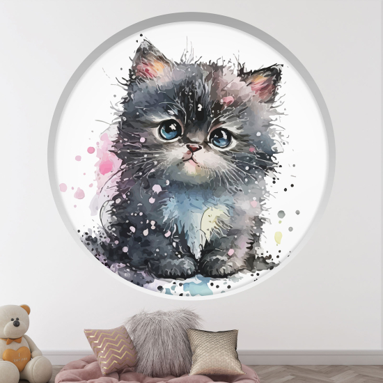 Adesivo Murale - Illusione ottica - Arco rotondo per Bambini - Gattino