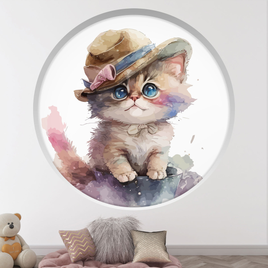 Adesivo Murale - Illusione ottica - Arco rotondo per Bambini - Gattino