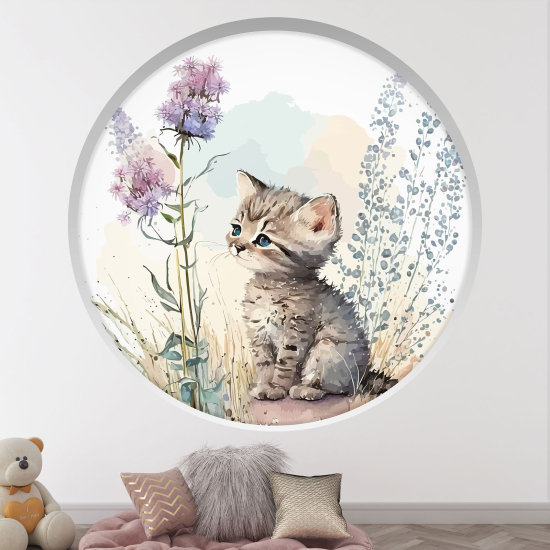 Adesivo Murale - Illusione ottica - Arco rotondo per Bambini - Gattino
