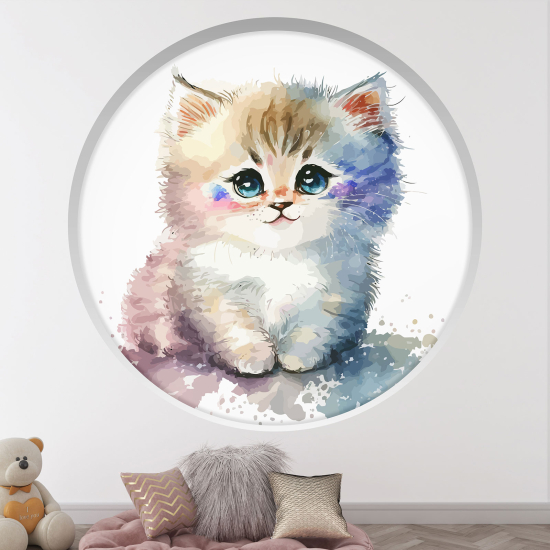 Adesivo Murale - Illusione ottica - Arco rotondo per Bambini - Gattino