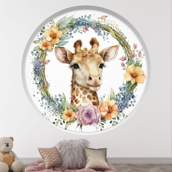 Adesivo Murale - Illusione ottica - Arco rotondo per Bambini - Giraffa floreale