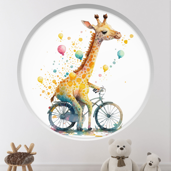Adesivo Murale - Illusione ottica - Arco rotondo per Bambini - Giraffa in bicicletta