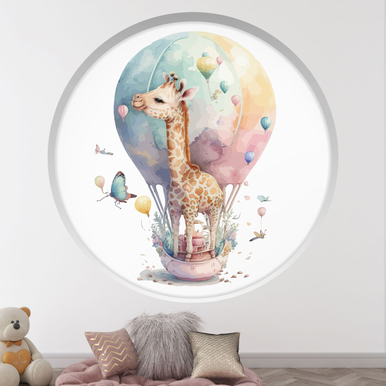 Adesivo Murale - Illusione ottica - Arco rotondo per Bambini - Giraffa mongolfiera