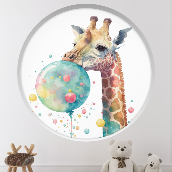Adesivo Murale - Illusione ottica - Arco rotondo per Bambini - Giraffa palloncini