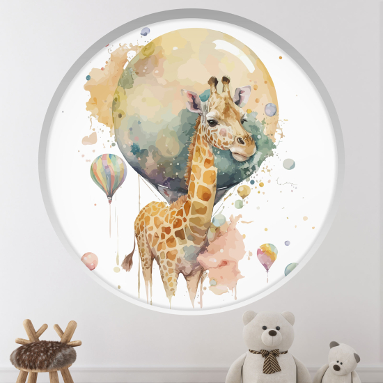 Adesivo Murale - Illusione ottica - Arco rotondo per Bambini - Giraffa palloncini