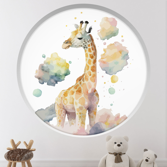 Adesivo Murale - Illusione ottica - Arco rotondo per Bambini - Giraffa tra le nuvole