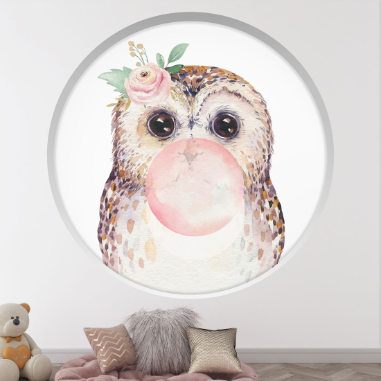 Adesivo Murale - Illusione ottica - Arco rotondo per Bambini - Gufi bolla