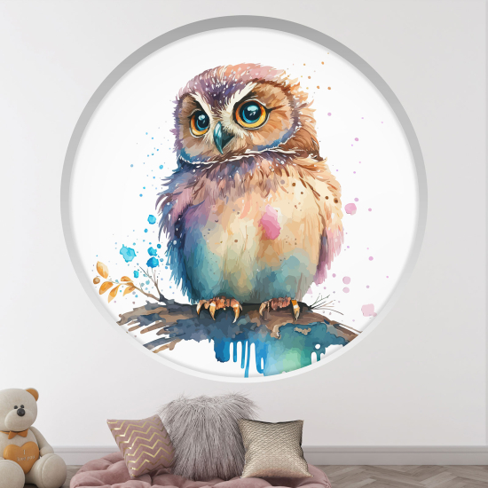 Adesivo Murale - Illusione ottica - Arco rotondo per Bambini - Gufo