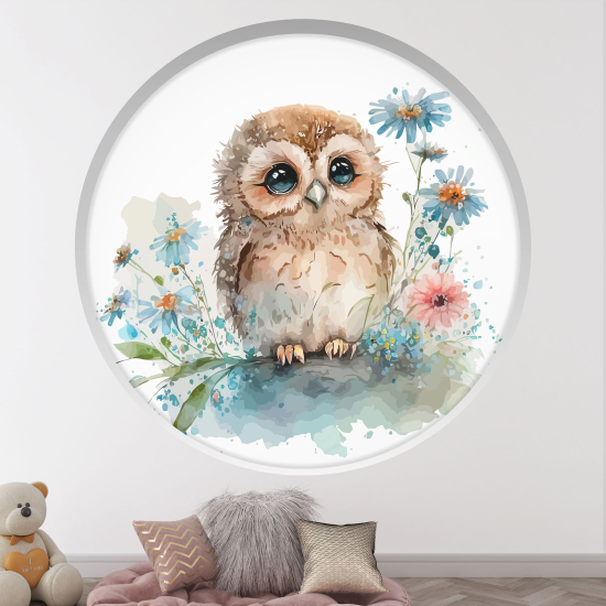 Adesivo Murale - Illusione ottica - Arco rotondo per Bambini - Gufo