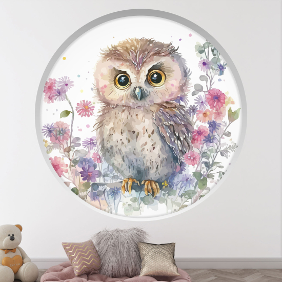 Adesivo Murale - Illusione ottica - Arco rotondo per Bambini - Gufo