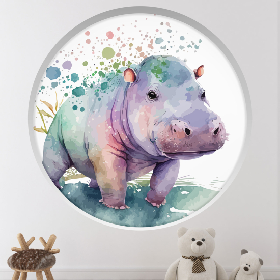 Adesivo Murale - Illusione ottica - Arco rotondo per Bambini - Ippopotamo