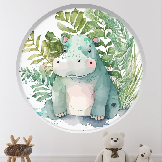 Adesivo Murale - Illusione ottica - Arco rotondo per Bambini - Ippopotamo