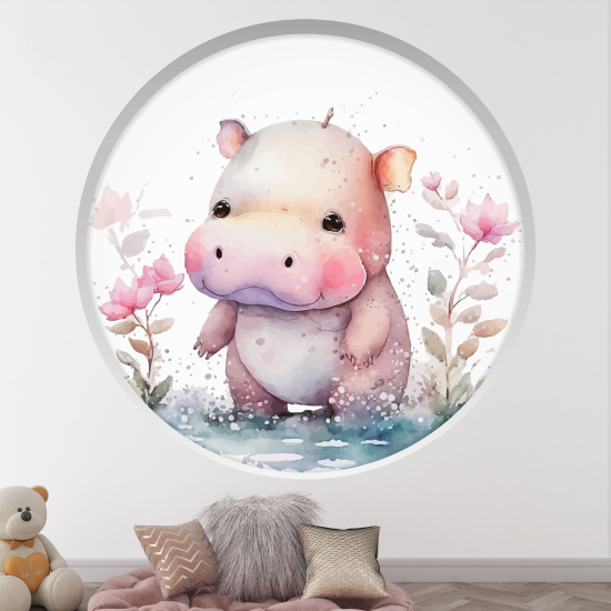 Adesivo Murale - Illusione ottica - Arco rotondo per Bambini - Ippopotamo