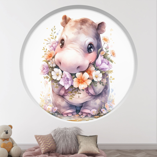 Adesivo Murale - Illusione ottica - Arco rotondo per Bambini - Ippopotamo