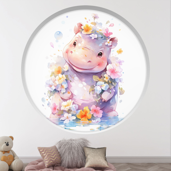 Adesivo Murale - Illusione ottica - Arco rotondo per Bambini - Ippopotamo