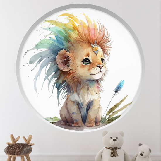 Adesivo Murale - Illusione ottica - Arco rotondo per Bambini - Leone