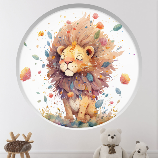 Adesivo Murale - Illusione ottica - Arco rotondo per Bambini - Leone